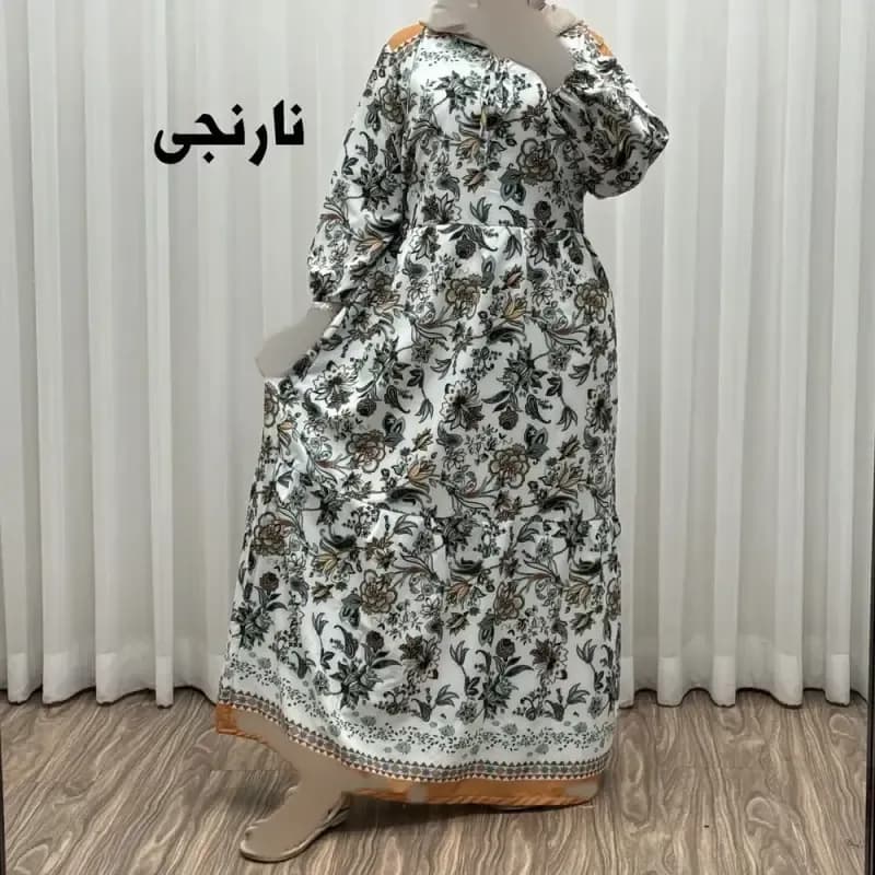 پیراهن فلور بوگاتی حاشیه دار نخی فری سایز تا 50 بنددار چهارفصل زنانه شیک — تصویر ۸