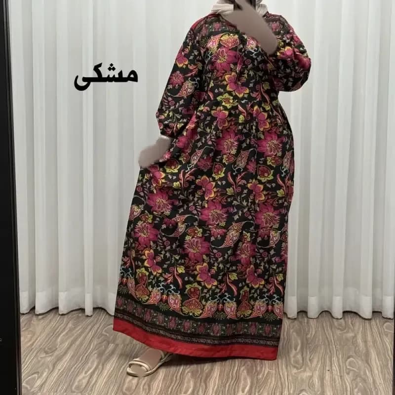 پیراهن فلور بوگاتی حاشیه دار نخی فری سایز تا 50 بنددار چهارفصل زنانه شیک