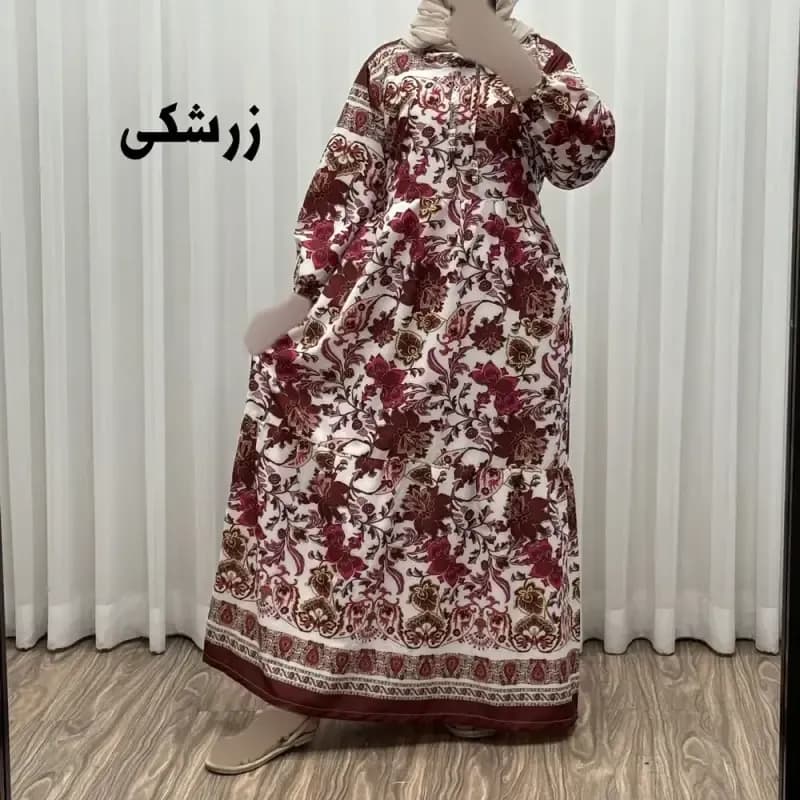 پیراهن فلور بوگاتی حاشیه دار نخی فری سایز تا 50 بنددار چهارفصل زنانه شیک — تصویر ۴
