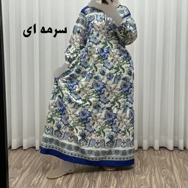 پیراهن فلور بوگاتی حاشیه دار نخی فری سایز تا 50 بنددار چهارفصل زنانه شیک — تصویر ۲