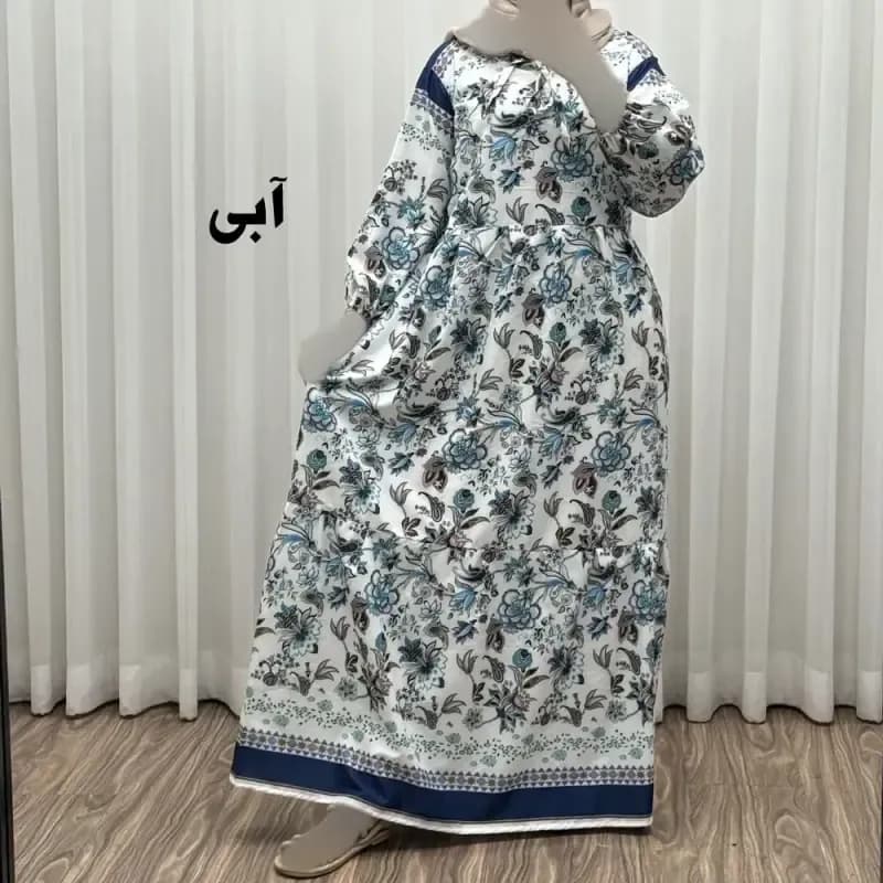 پیراهن فلور بوگاتی حاشیه دار نخی فری سایز تا 50 بنددار چهارفصل زنانه شیک — تصویر ۵