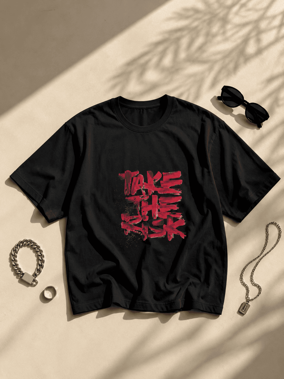 W تیشرت پنبه باکسی طرح take the risk -st