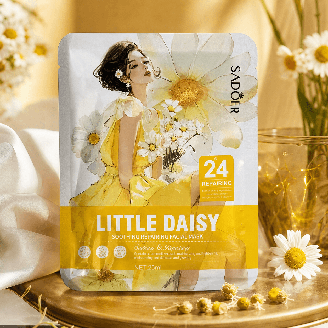 ماسک ورقه‌ای ترمیم‌کننده و آرام‌بخش بابونه سادور مدل Little Daisy حجم ۲۵ میلی‌لیتر