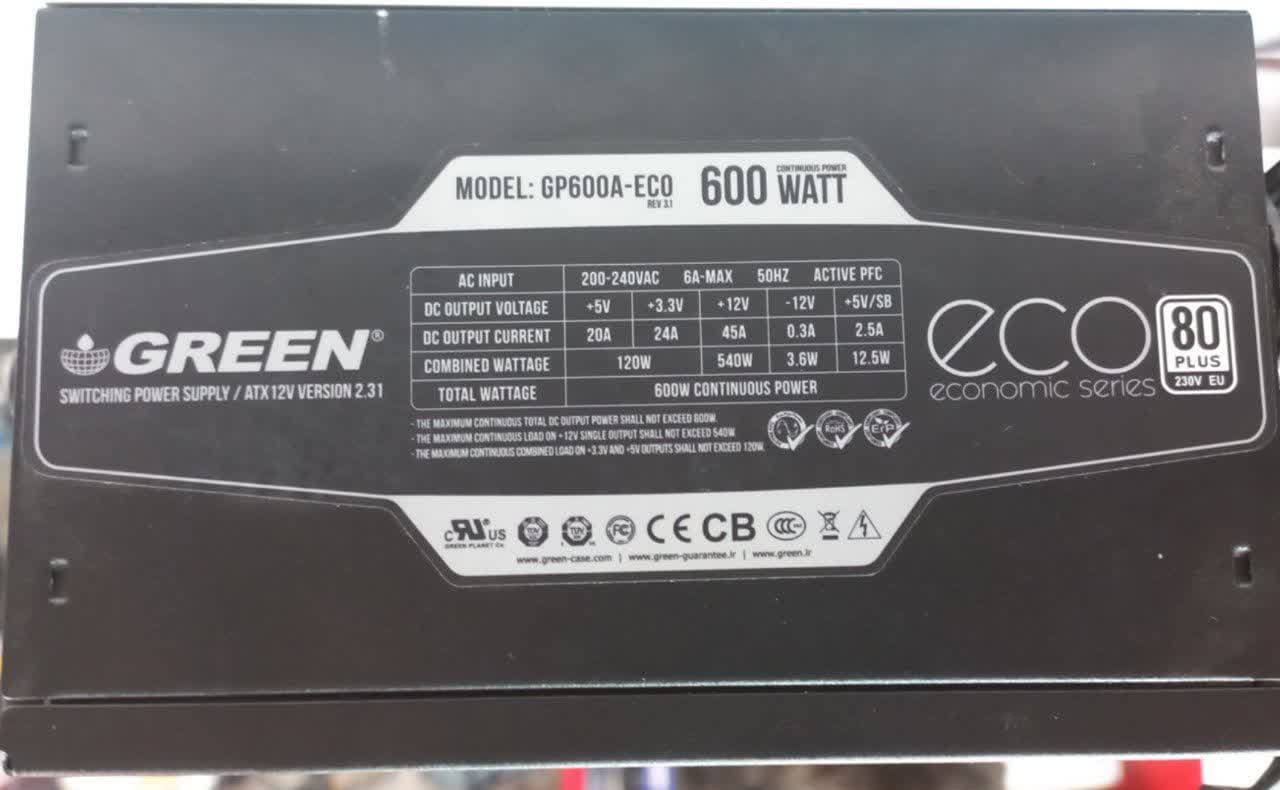 پاور GREEN GP600A-ECO Rev.3.1 600W 80 PLUS — تصویر ۲