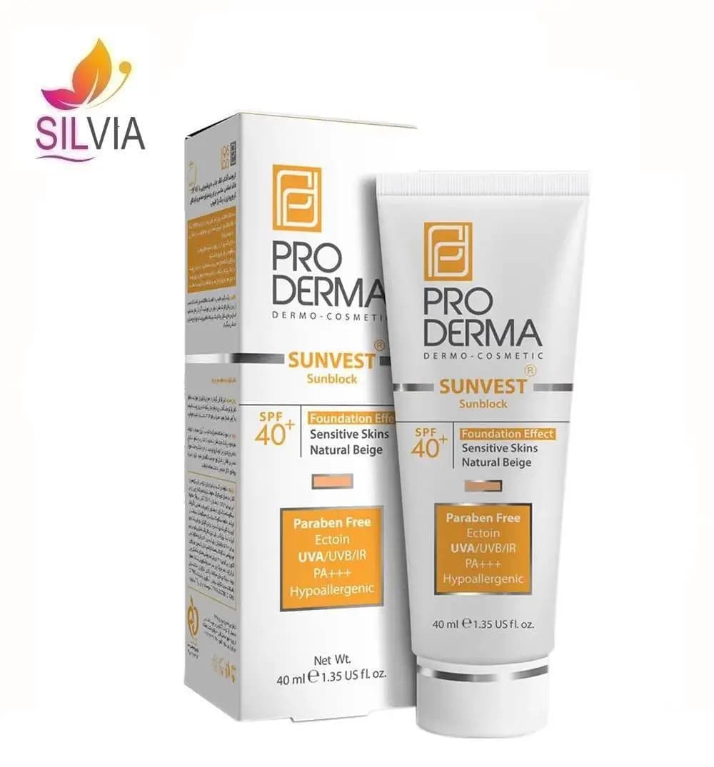 ضد آفتاب فیزیکال کرم پودری بژ طبیعی پوست حساس SPF40 پرودرما40 میل