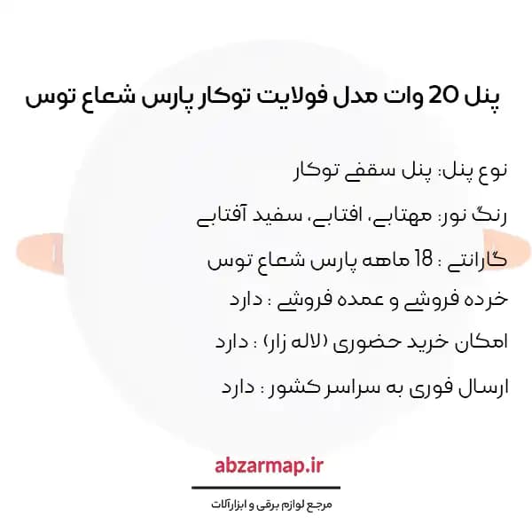 پنل سقفی 20 وات مدل فولایت گرد توکار پارس شعاع توس — تصویر ۶