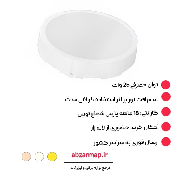پنل 26 وات مدل آویسا روکار گرد پارس شعاع توس — تصویر ۴
