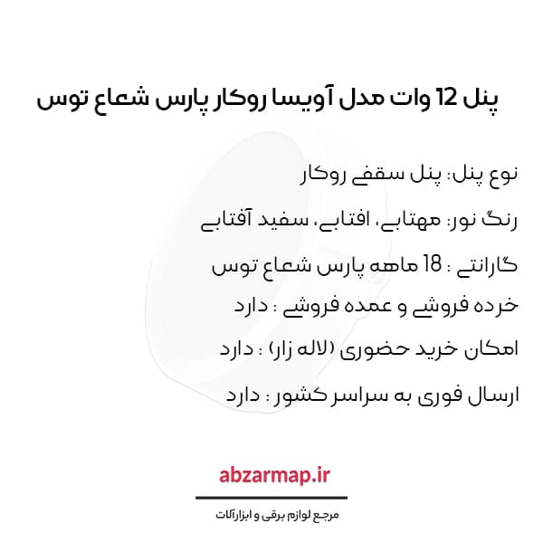 پنل 12 وات مدل آویسا روکار گرد پارس شعاع توس — تصویر ۶