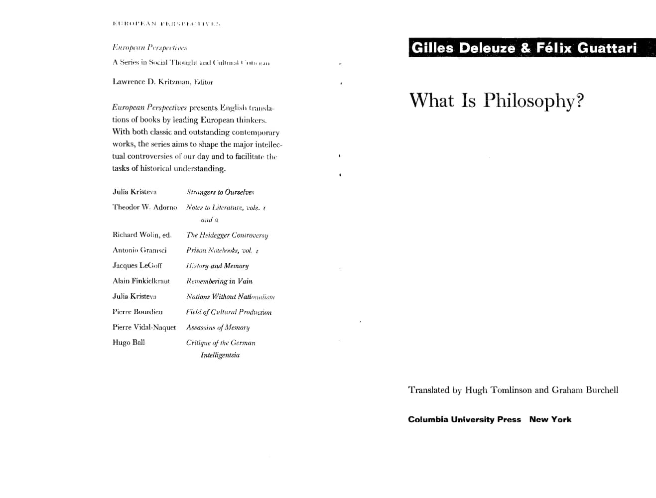 کتاب What Is Philosophy (فلسفه چیست) نسخه انگلیسی PDF | ژیل دلوز و فلیکس گاتاری