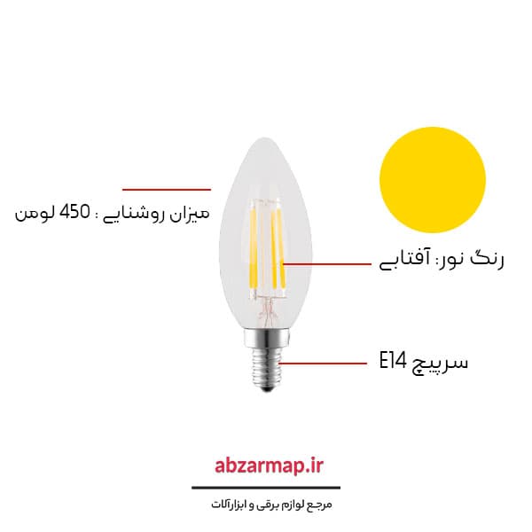 لامپ 4 وات شمعی فیلامنتی پارس شعاع توس — تصویر ۲