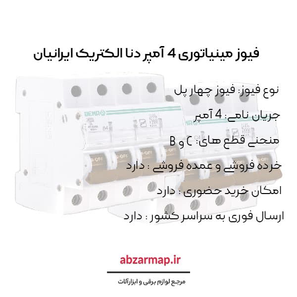 فیوز مینیاتوری چهار پل 4 آمپر دنا الکتریک — تصویر ۴