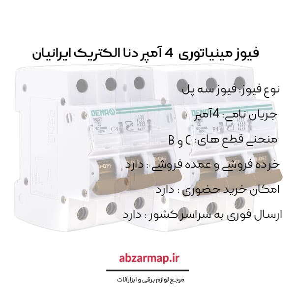 فیوز مینیاتوری سه پل 4 آمپر دنا الکتریک — تصویر ۴