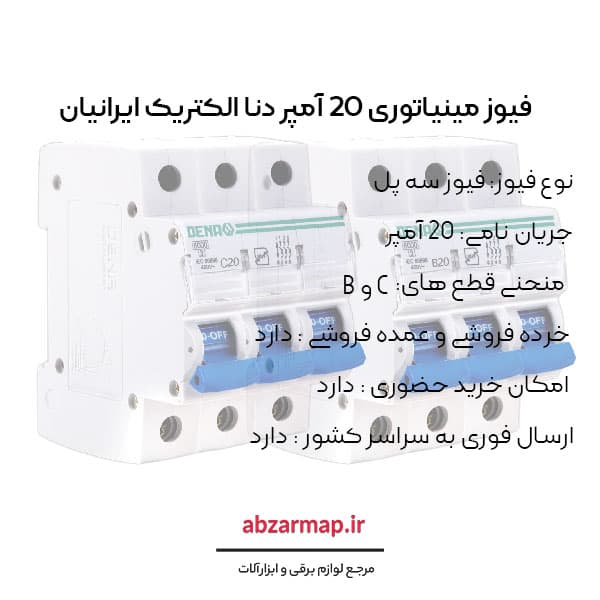 فیوز مینیاتوری سه پل 20 آمپر دنا الکتریک — تصویر ۴