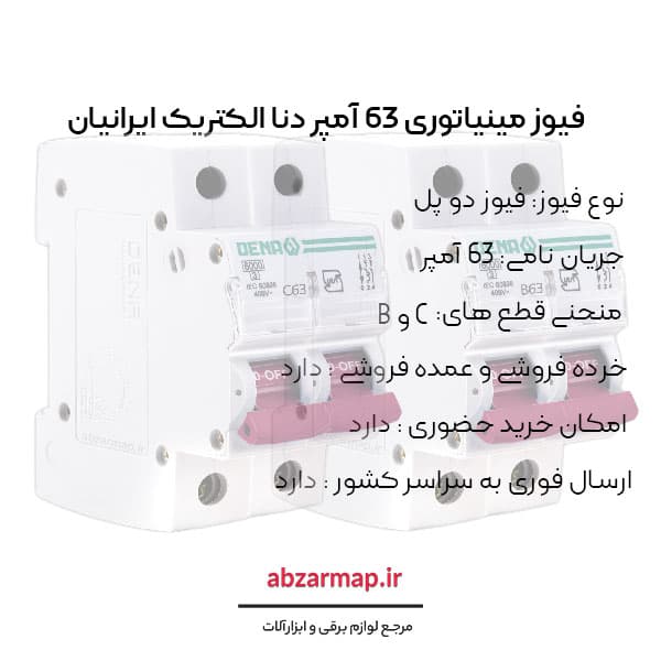 فیوز مینیاتوری دو پل 63 آمپر دنا الکتریک — تصویر ۴