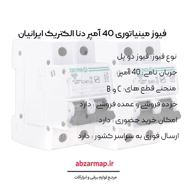 فیوز مینیاتوری دو پل 40 آمپر دنا الکتریک — تصویر ۴