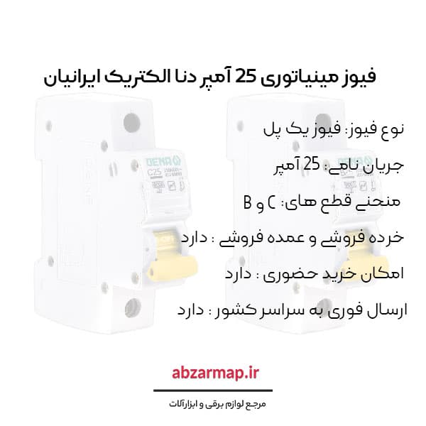 فیوز مینیاتوری 25 آمپر دنا الکتریک — تصویر ۴