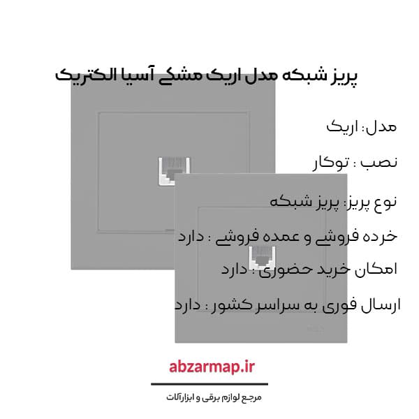 پریز شبکه مدل اریک مشکی آسیا الکتریک — تصویر ۳