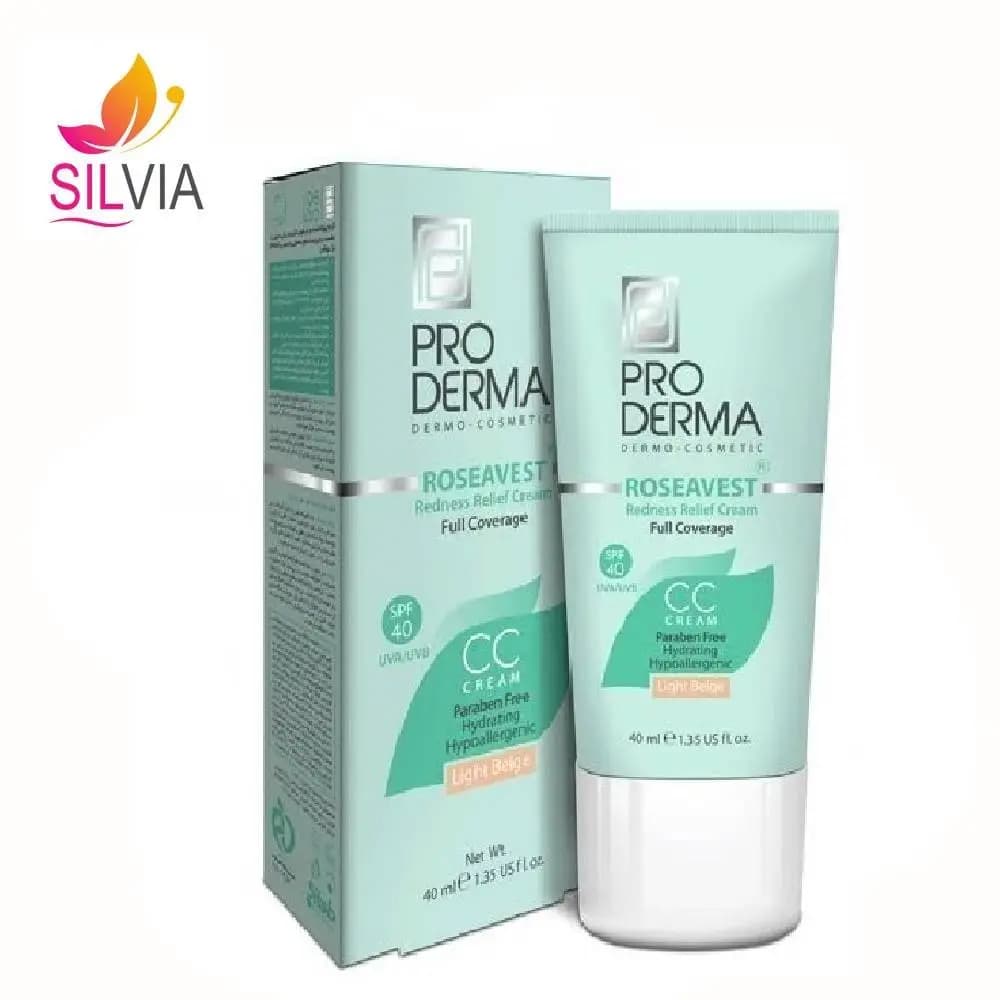 سی سی کرم پوشاننده و مرطوب کننده صورت رنگی پوست های معمولی و حساس SPF40 پرودرما (بژ روشن) 40 میل