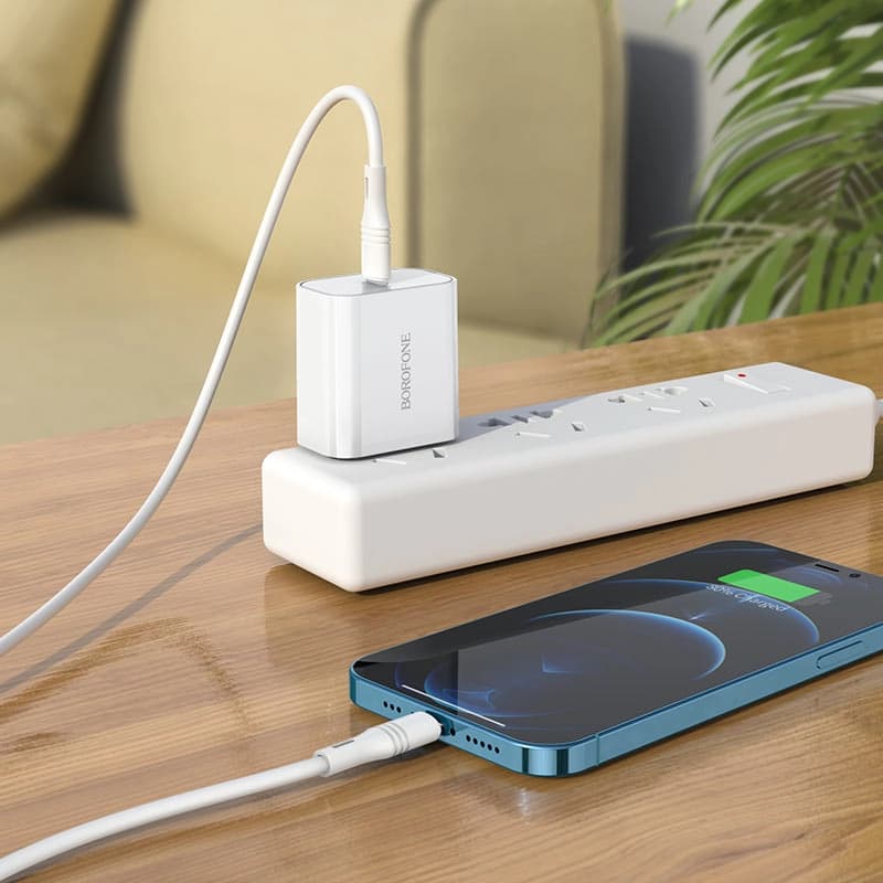 شارژر دیواری بروفون مدل BOROFONE BA57 Easy Speed با کابل تایپ سی به آیفونی — تصویر ۶