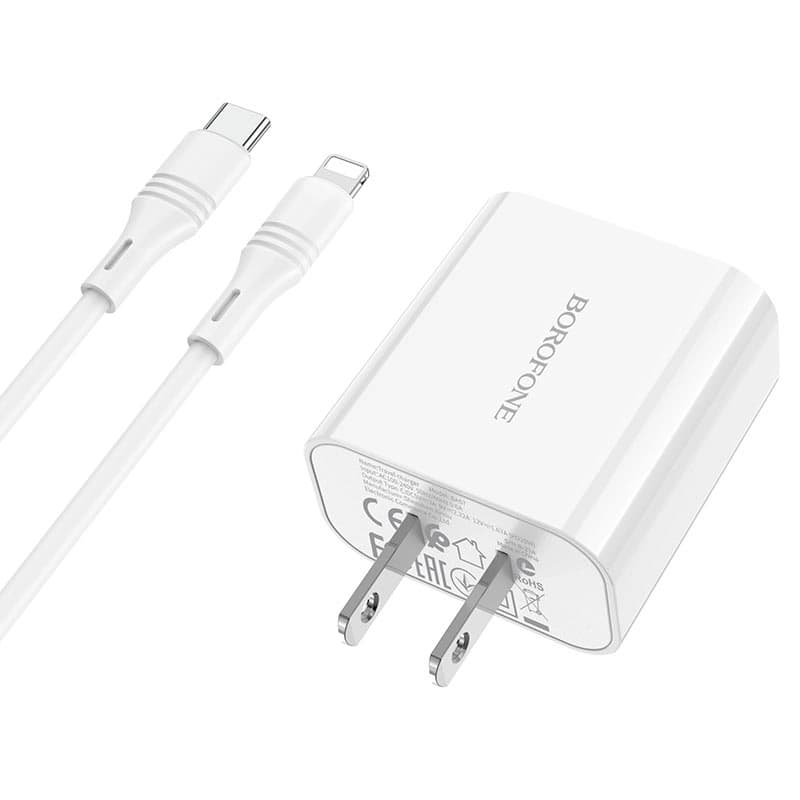 شارژر دیواری بروفون مدل BOROFONE BA57 Easy Speed با کابل تایپ سی به آیفونی