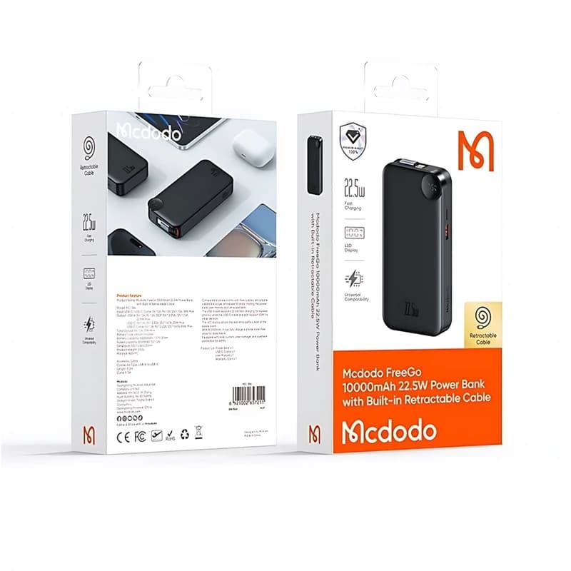 پاوربانک 10000 مک دودو Mcdodo Freego MC-3860 توان 22.5 وات همراه با کابل متصل — تصویر ۲