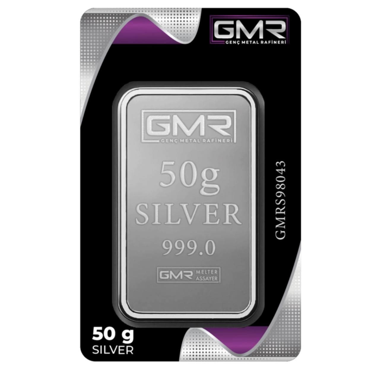شمش نقره ترکیه GMR عیار ۹۹۹ وزن ۵۰ گرم