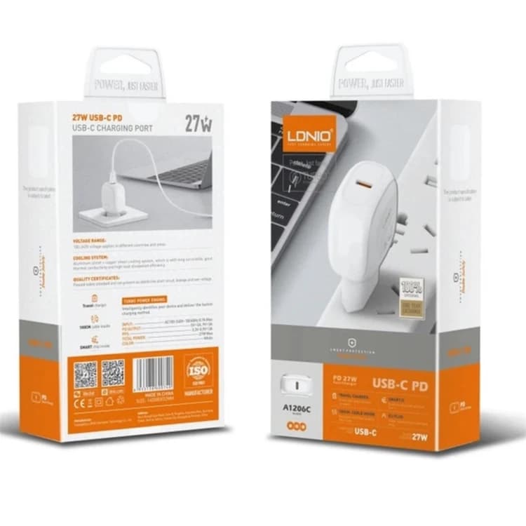 شارژر دیواری فست شارژ Ldnio A1206C 27W Type-C + کابل تبدیل تایپ سی
