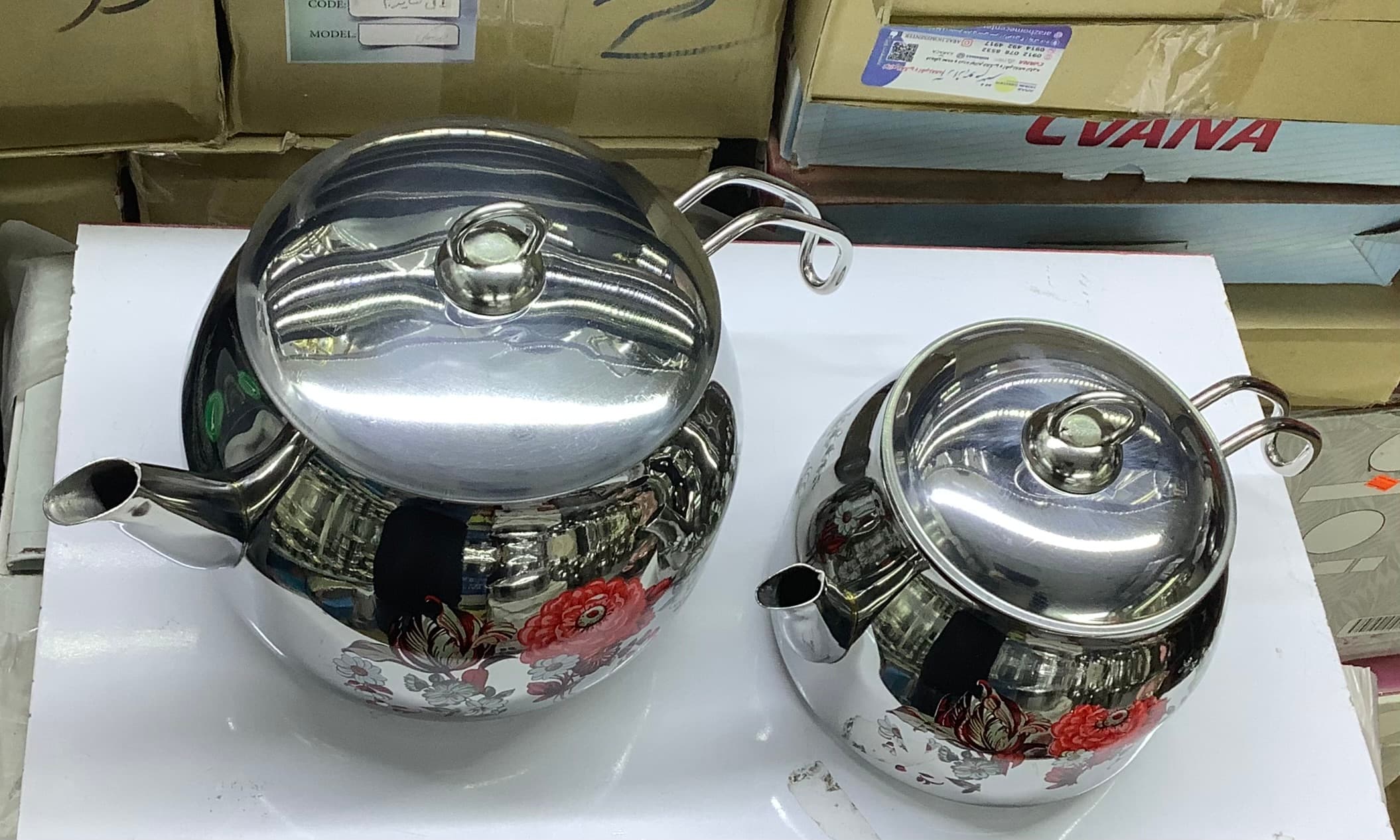 کتری و قوری استیل طرح دار مارک شاهانه اصلی — تصویر ۷