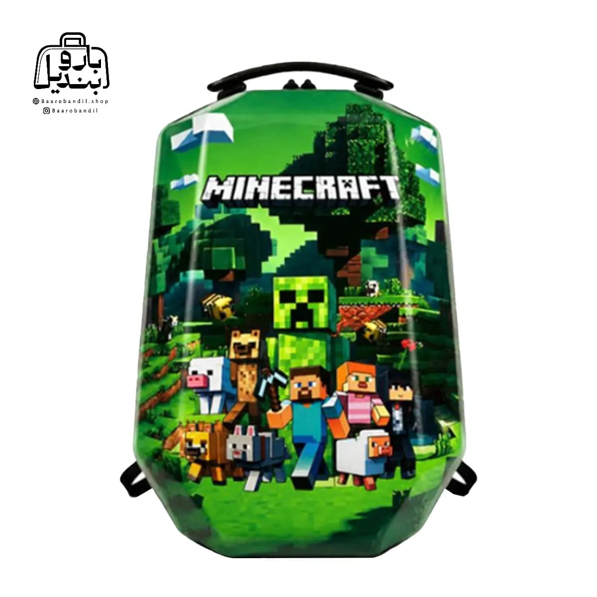 کوله‌پشتی مدرسه‌ هارد کیس Marinox Marvel کد ۱۰۵۰ طرح ماین‌کرفت سبز Minecraft Green