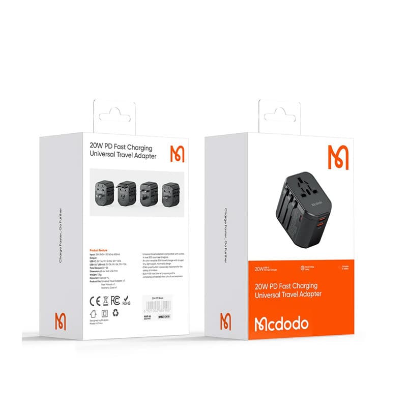 آداپتور فست شارژ 20وات و تبدیل پریز همه کاره مسافرتی مک دودو مدل MCDODO CP-3471 — تصویر ۲