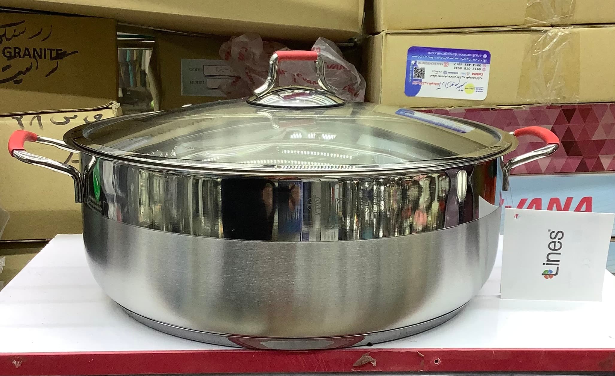 تابه استیل درب دار سایز 32 مارک لینس اصلی