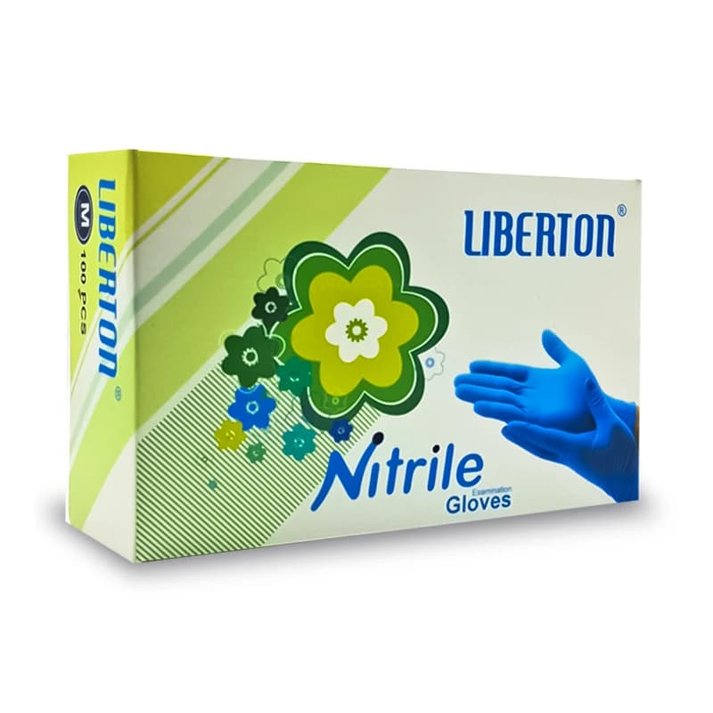 دستکش نیتریل آبی Liberton -سایز مدیوم -بسته 100 عددی