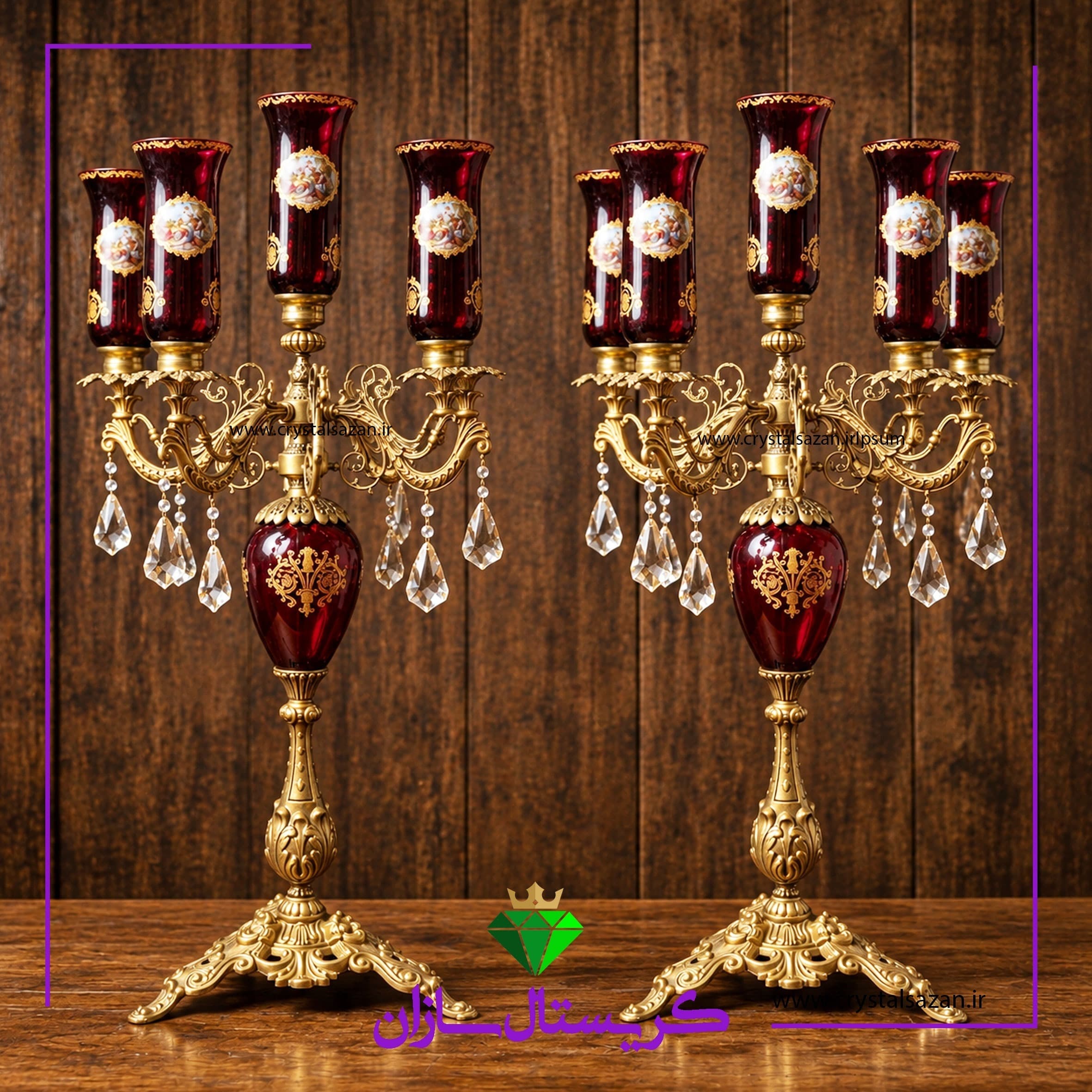 شمعدان ایستاده 5 شاخه کریستال سازان جفتی کد SH1614