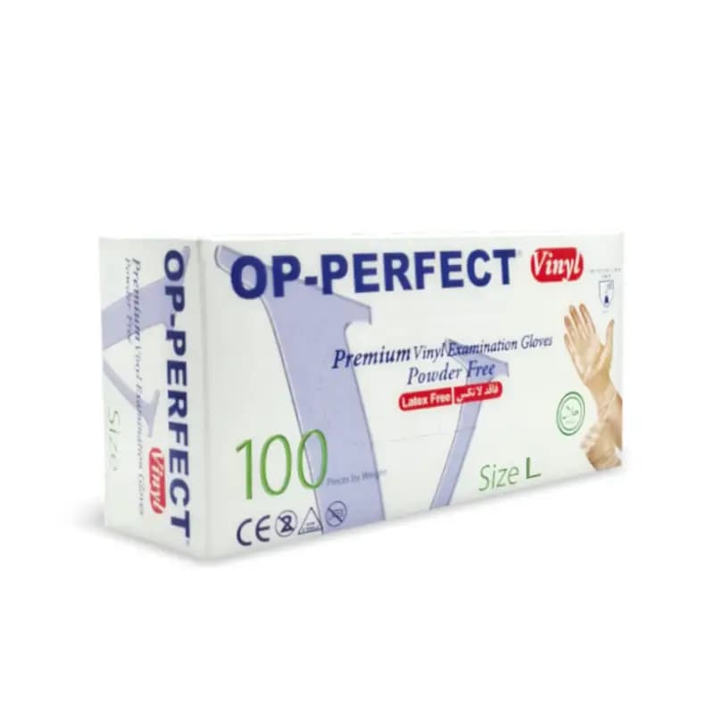 دستکش وینیل OP-PERFECT -سایز لارج – بسته 100 عددی