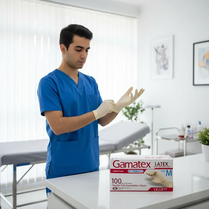 دستکش لاتکس بدون پودر GAMATEX-سایز لارج – بسته 100 عددی — تصویر ۲