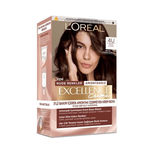 رنگ مو لورال بدون آمونیاک رنگ 4U قهوهای نود سری Excellence Creme Nude