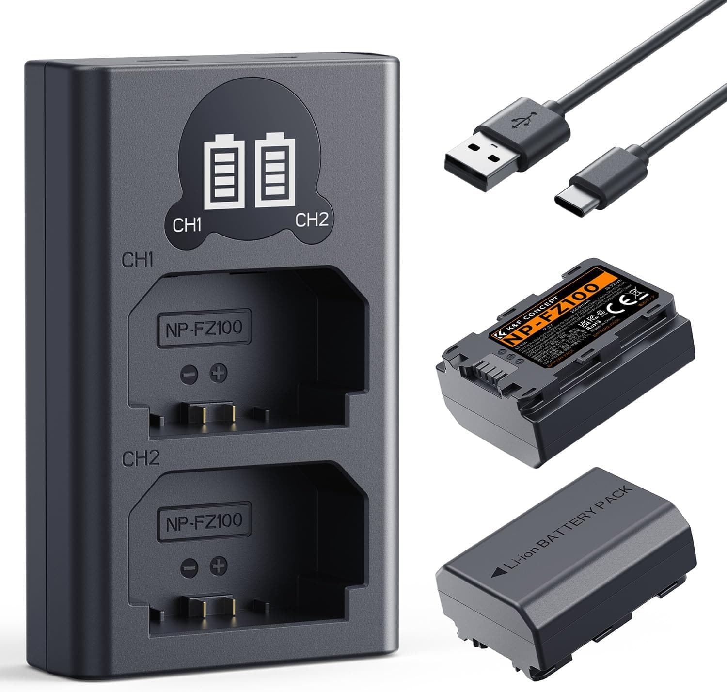 کیت باتری و شارژر K&amp;F CONCEPT NP-FZ100 ظرفیت 2600mAh مخصوص دوربین‌های سونی