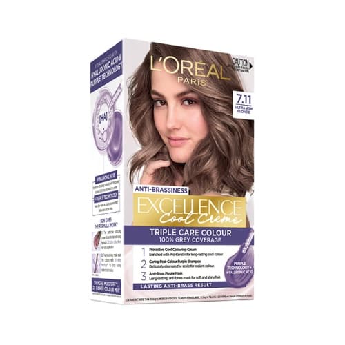 رنگ موی لورال شماره 7.11 بلوند تیره با تناژ خاکستری قوی سری Excellence Cool Creme (Ekstra Küllü Kumral)