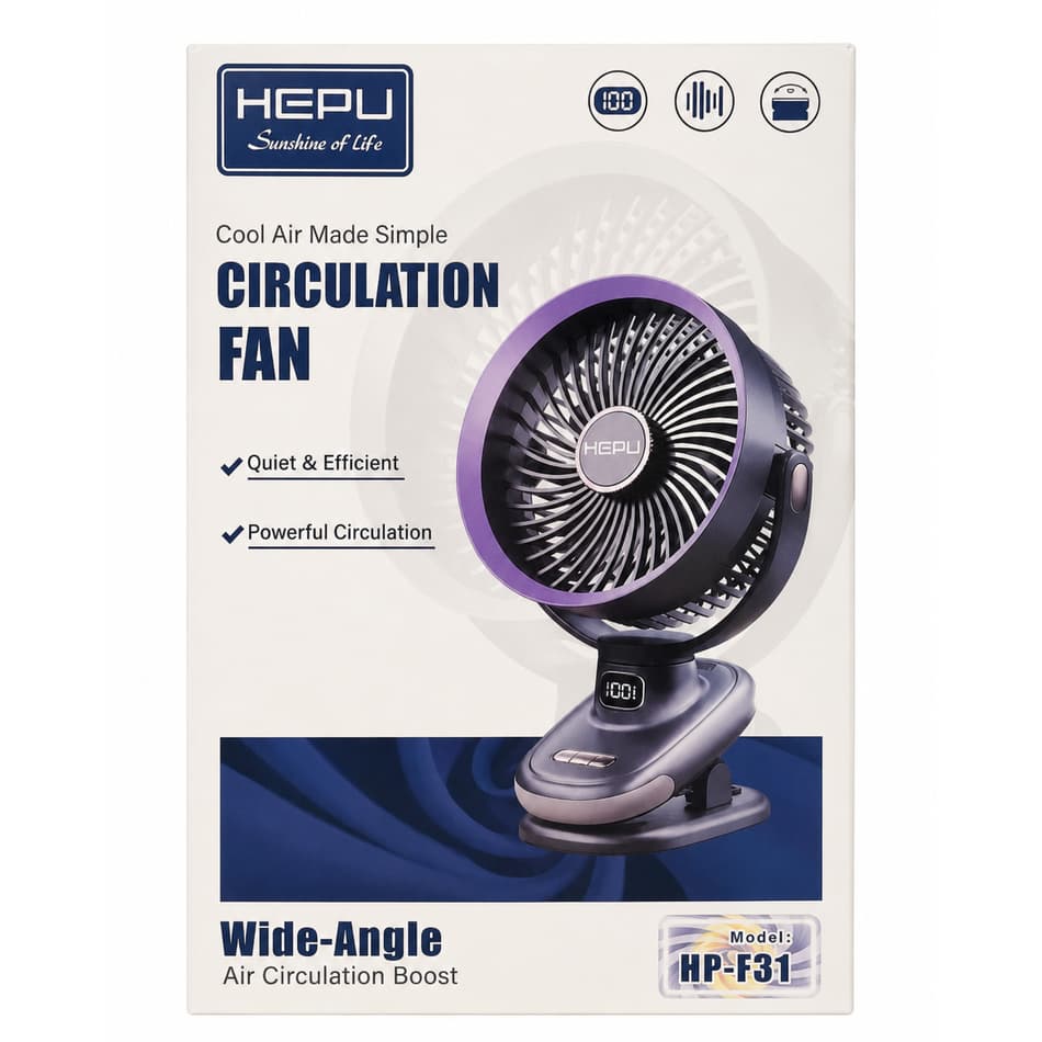 پنکه شارژی گیره دار Hepu مدل HP-F31 — تصویر ۵