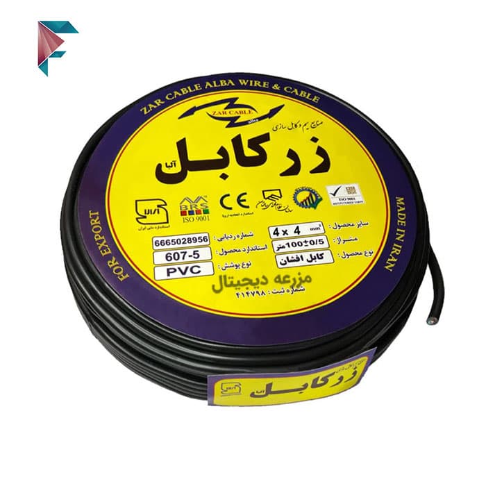 کابل افشان چهار رشته سایز 4 | استاندارد + مغزی مس | 4 در 4 | کلاف 100 متری