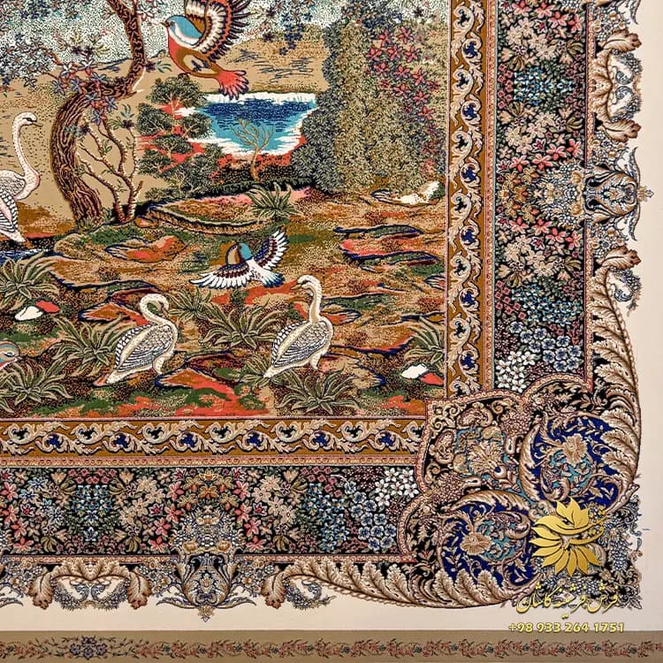 فرش طرح باغ پرندگان 1500 شانه کرم رنگ کد 7513 — تصویر ۳