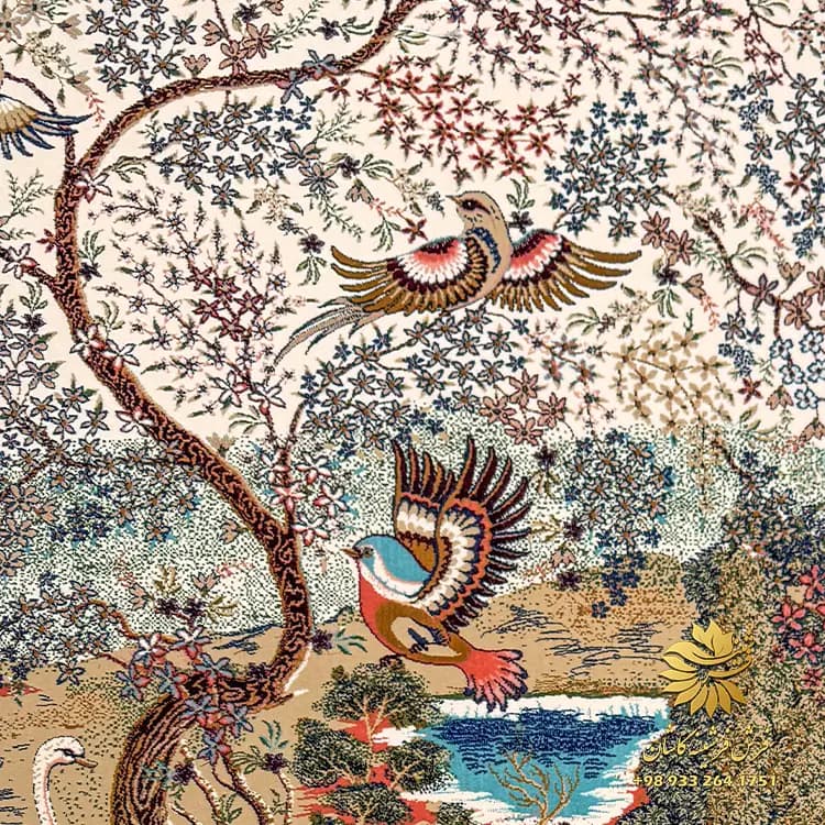 فرش طرح باغ پرندگان 1500 شانه کرم رنگ کد 7513 — تصویر ۴