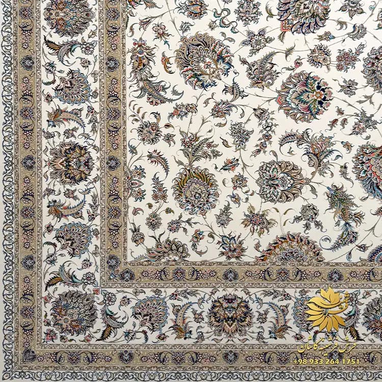 فرش شاه عباسی کرم 1500 شانه افشان کاشان کد 7531 — تصویر ۲