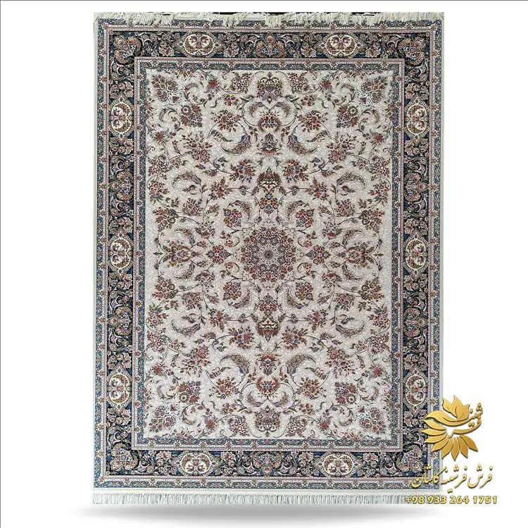 فرش افشان کرم سرمه ای 1200 شانه طرح بهشت