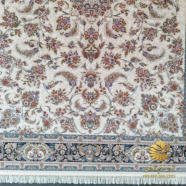 فرش افشان کرم سرمه ای 1200 شانه طرح بهشت — تصویر ۵