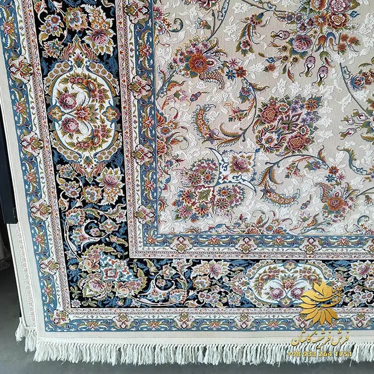 فرش افشان کرم سرمه ای 1200 شانه طرح بهشت — تصویر ۲