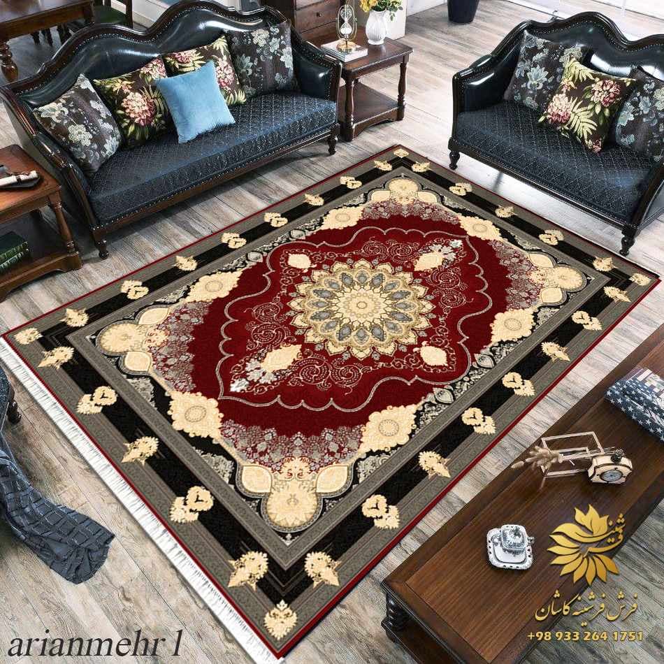 فرشینه قرمز طلایی طرح فرش 1200 شانه مدل آریانمهر