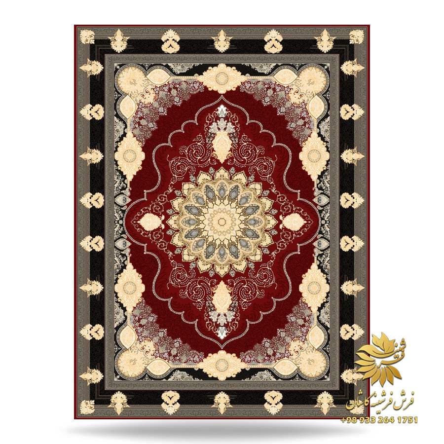 فرشینه قرمز طلایی طرح فرش 1200 شانه مدل آریانمهر — تصویر ۳
