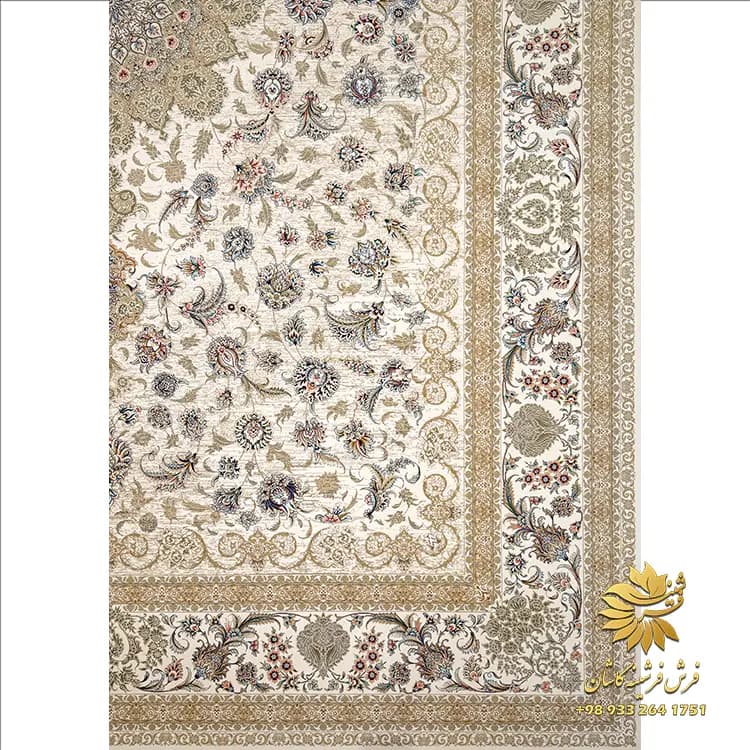 فرش ماشینی کرم رنگ 1500 شانه طرح دستباف کد 7550 — تصویر ۲