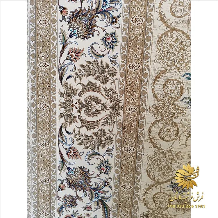 فرش ماشینی کرم رنگ 1500 شانه طرح دستباف کد 7550 — تصویر ۴